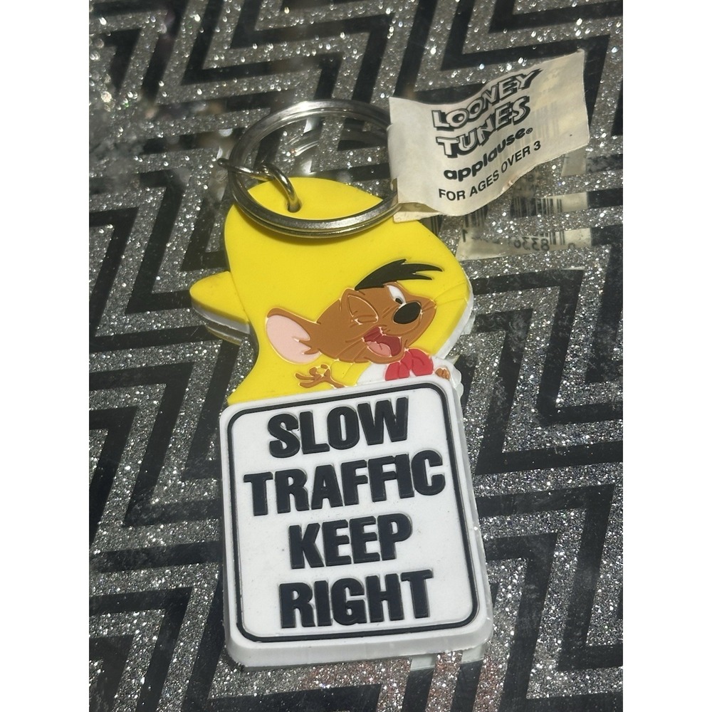 Looney Tunes Applause Vintage Keychain Slow Traffic Keep Right 1996 Speedy